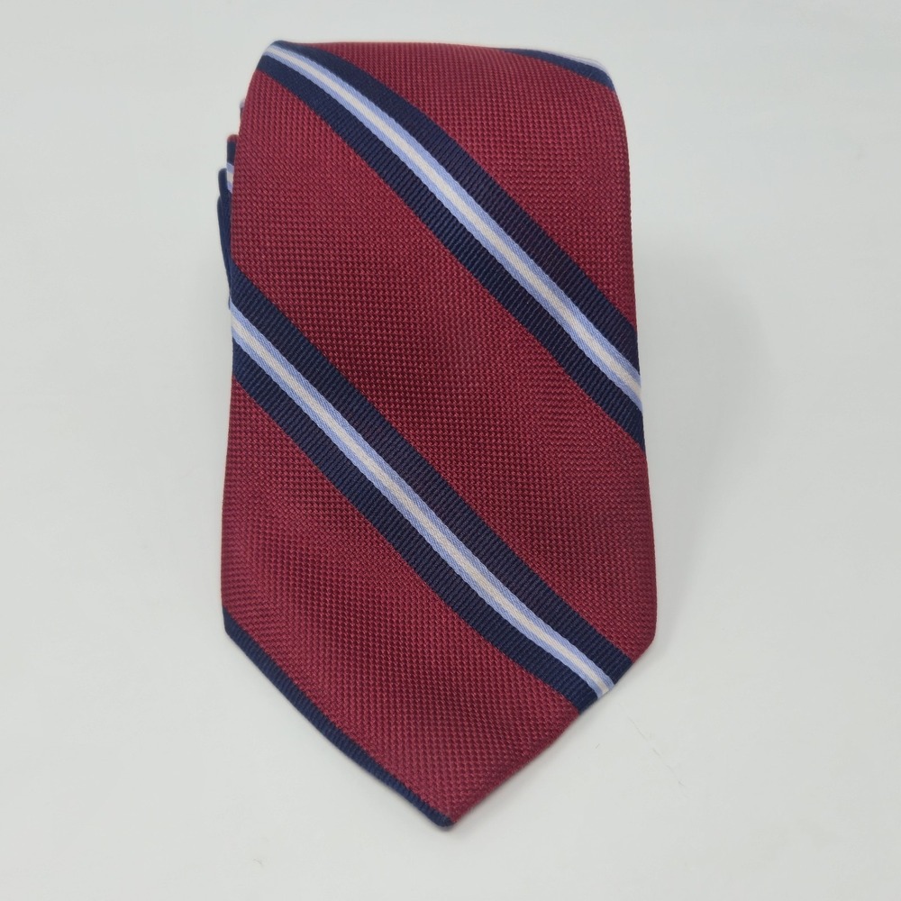 Tommy Hilfiger Silk Mens Burgundy Navy Blue Striped Classic 3.25" Necktie